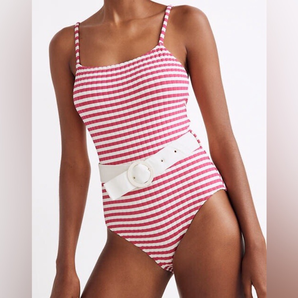 Solid and Striped Nina belted one piece swimsuit